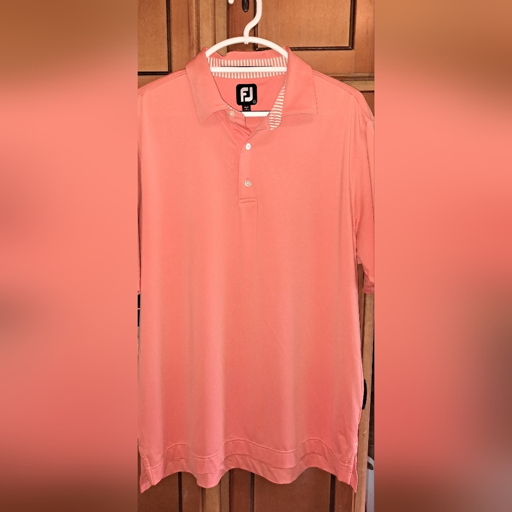 Men's FootJoy FJ Performance Polo Shirt Athletic Fit Orange Peach Stretch LRG